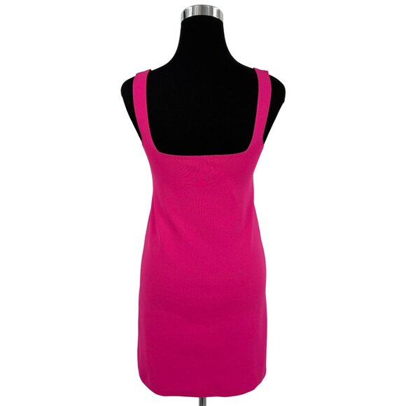 NWT Zara Hot Pink Knit Square Neck Ribbed A-Line Bodycon Barbiecore Mini Dress S - Picture 8 of 16